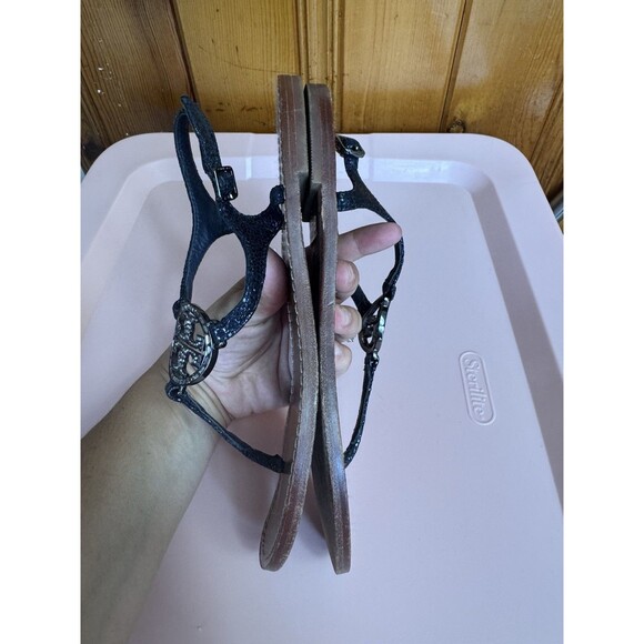 TORY BURCH NAVY BLUE GLITTER & RHINESTONE T STRAP SANDALS THONGS SIZE 8 - Picture 9 of 11